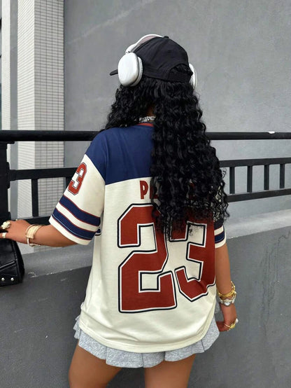 Hip-Hop Women Summer  Los Angeles No.23 Fashion V-Neck Tee