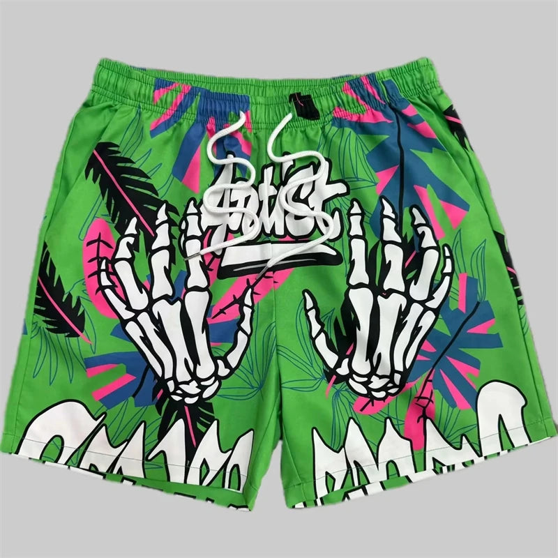 Shogun`s Funky Hip-Hop Skull Pattern Short Pants For Men