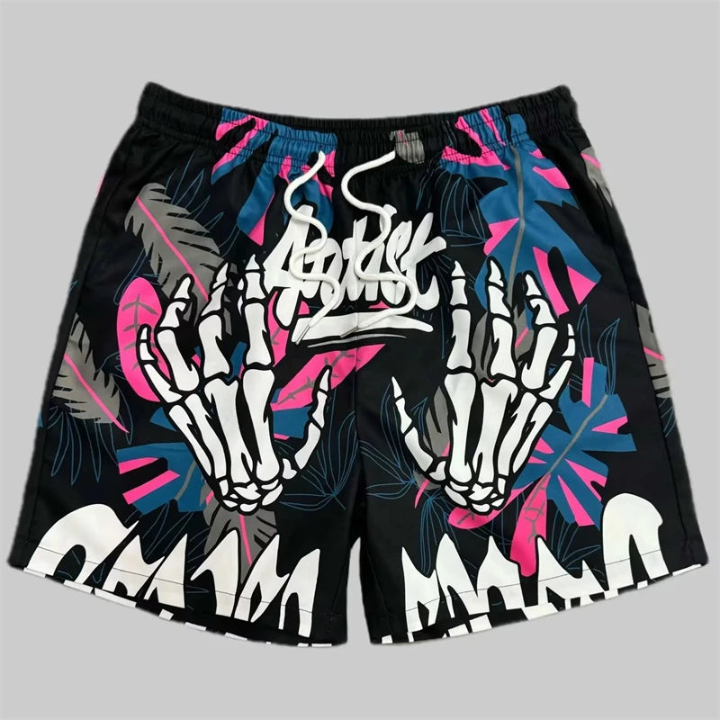 Shogun`s Funky Hip-Hop Skull Pattern Short Pants For Men