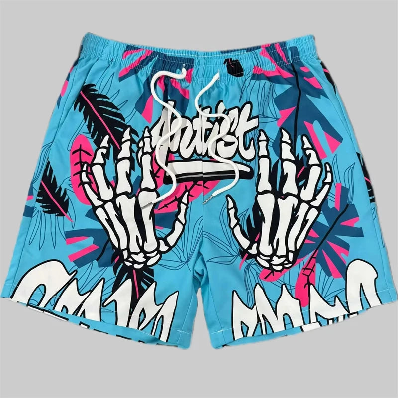 Shogun`s Funky Hip-Hop Skull Pattern Short Pants For Men