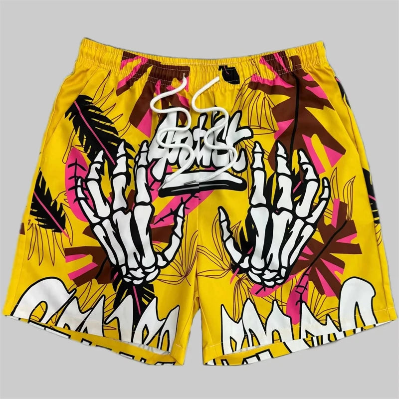 Shogun`s Funky Hip-Hop Skull Pattern Short Pants For Men